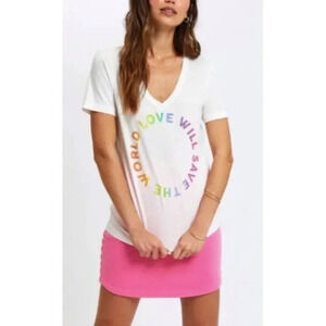 NWT Sol Angeles Love Will Save The World Rainbow Typographic Tee-sz XS